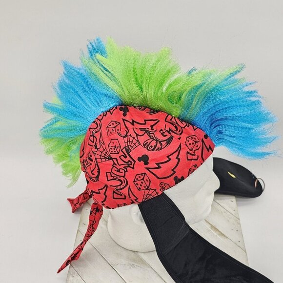 Disney Parks Rebel Goofy Mohawk Bandana Hat One Size Adult Green Blue Faux Hair main image 15